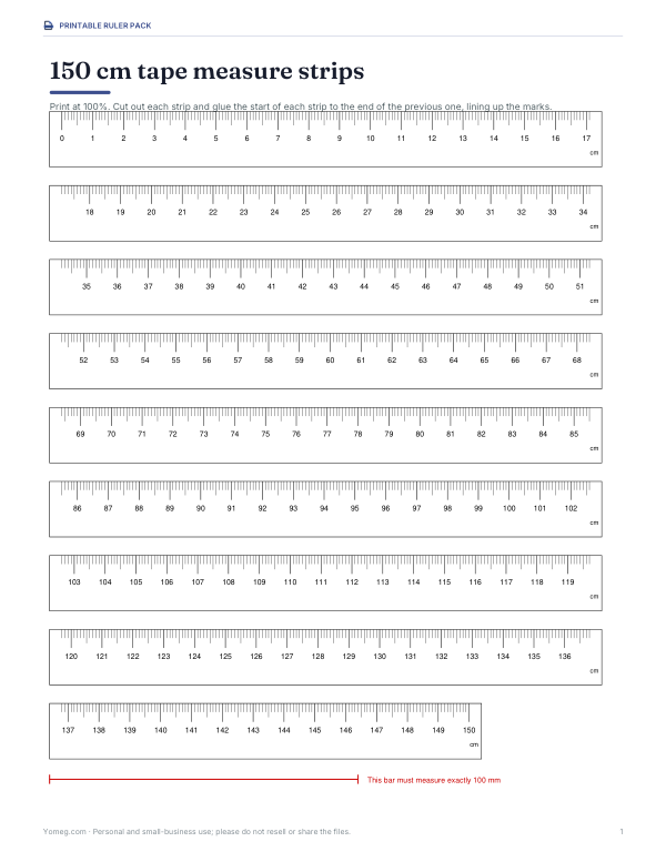 Preview of Printable 150 cm Tape Measure Strips