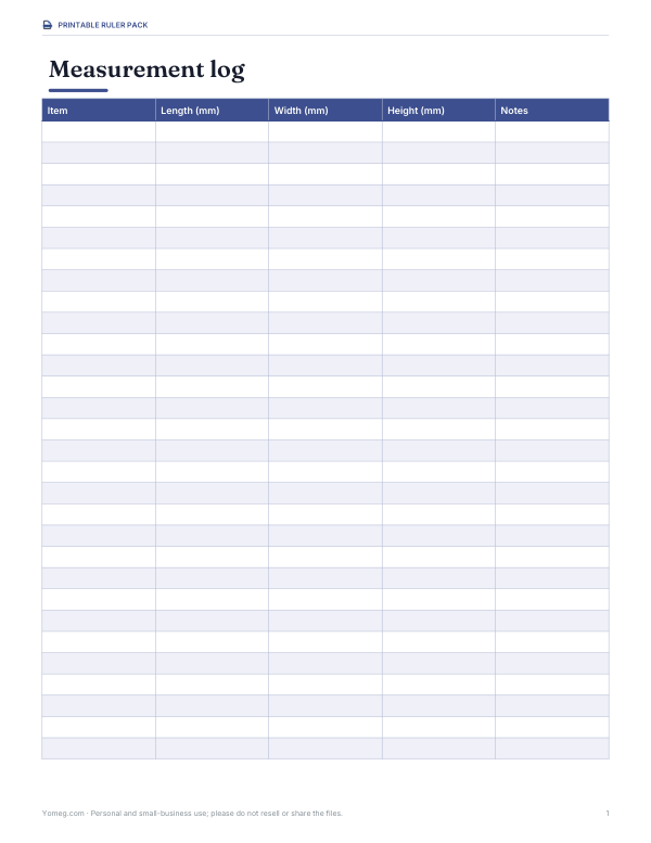 Preview of Printable Measurement Log Sheet