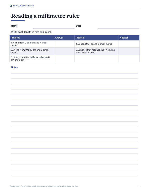 Preview of Printable Millimeter Ruler Reading Worksheet